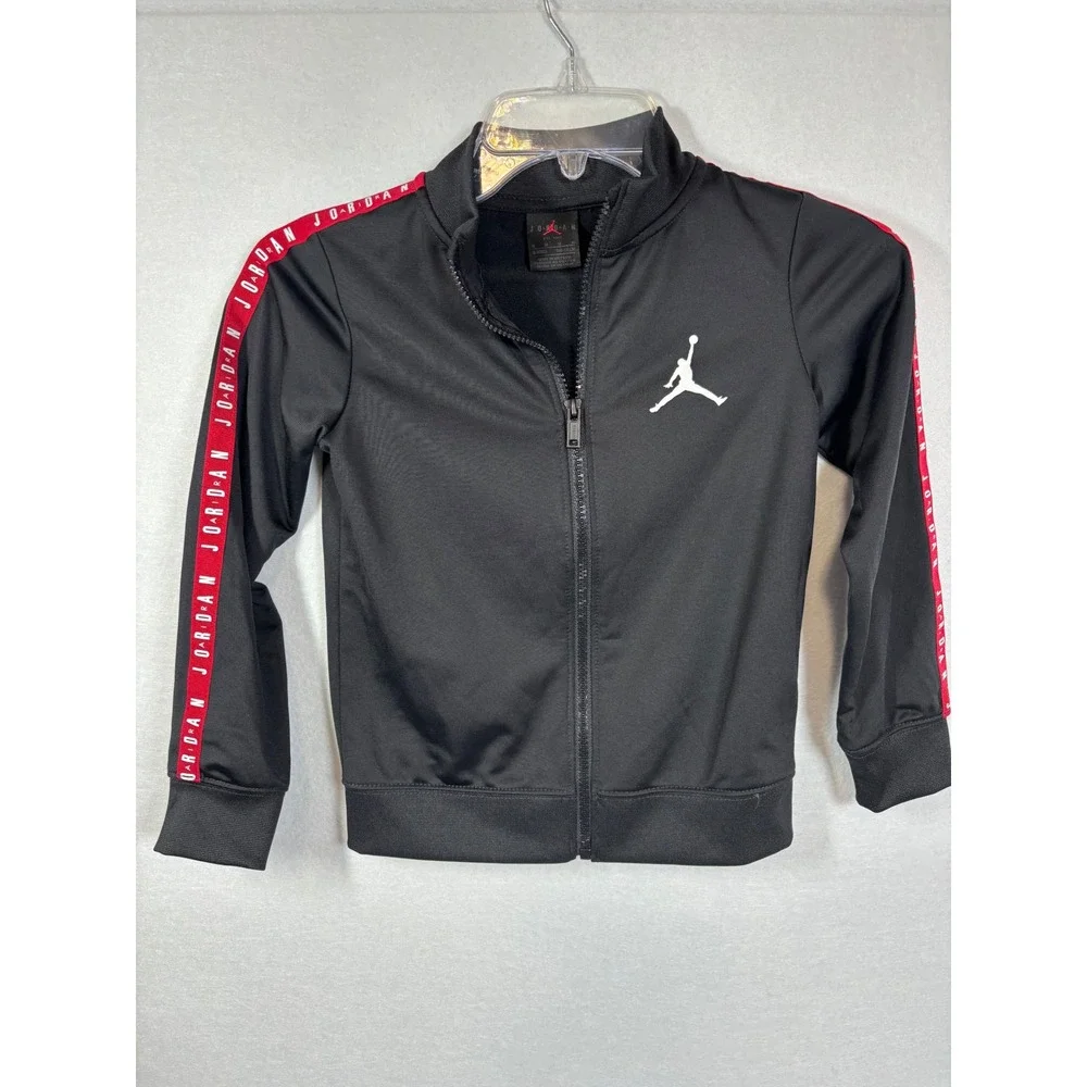 Jordan Kids Black Full Zip Track Jacket Red Tape Logo Jumpman Size 6 5-6Yrs